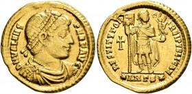 Valens, 364-378. Solidus (Gold, 21 mm, 4.39 g, 5 h), Antiochia, 364. D N VALENS PER F AVG Pearl-diademed, draped and cuirassed bust of Valens to right...