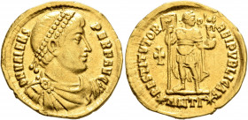 Valens, 364-378. Solidus (Gold, 21 mm, 4.44 g, 11 h), Antiochia, 364. D N VALENS PER F AVG Pearl-diademed, draped and cuirassed bust of Valens to righ...