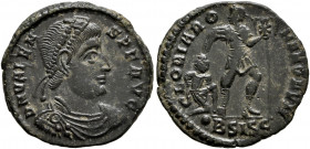 Valens, 364-378. Follis (Bronze, 18.5 mm, 2.40 g, 6 h), Siscia, 364-367. D N VALENS P F AVG Pearl-diademed, draped and cuirassed bust of Valens to rig...