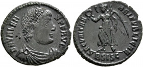Valens, 364-378. Follis (Bronze, 19 mm, 2.10 g, 7 h), Siscia, 364-367. D N VALENS P F AVG Pearl-diademed, draped and cuirassed bust of Valens to right...