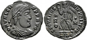 Valens, 364-378. Follis (Bronze, 18 mm, 2.08 g, 12 h), Siscia, 367-375. D N VALENS P F AVG Pearl-diademed, draped and cuirassed bust of Valens to righ...