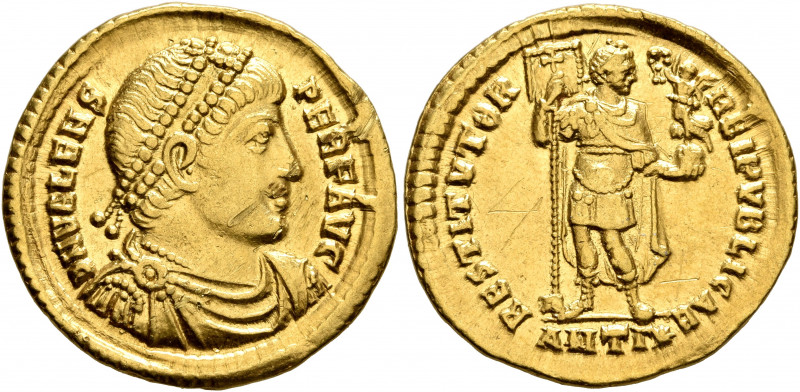 Valens, 364-378. Solidus (Gold, 21.5 mm, 4.44 g, 5 h), Antiochia, 365. D N VALEN...