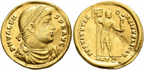 Valens, 364-378. Solidus (Gold, 21 mm, 4.44 g, 5 h), Antiochia, 365. D N VALENS PER F AVG Pearl-diademed, draped and cuirassed bust of Valens to right...