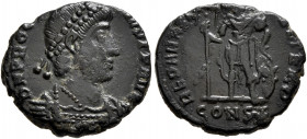 Procopius, usurper, 365-366. Follis (Bronze, 16.5 mm, 2.20 g, 12 h), Constantinopolis. D N PROCOPIVS P F AVG Pearl-diademed, draped and cuirassed bust...