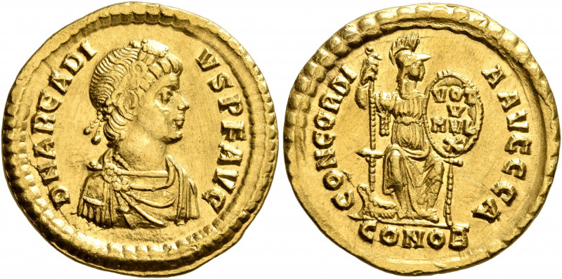 Arcadius, AD 383-408. Solidus (Gold, 21 mm, 4.44 g, 5 h), Constantinopolis, 383-...