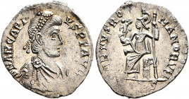 Arcadius, 383-408. Siliqua (Silver, 18 mm, 1.49 g, 12 h), Treveri, 392-395. D N ARCADIVS P F AVG Pearl-diademed, draped and cuirassed bust of Arcadius...