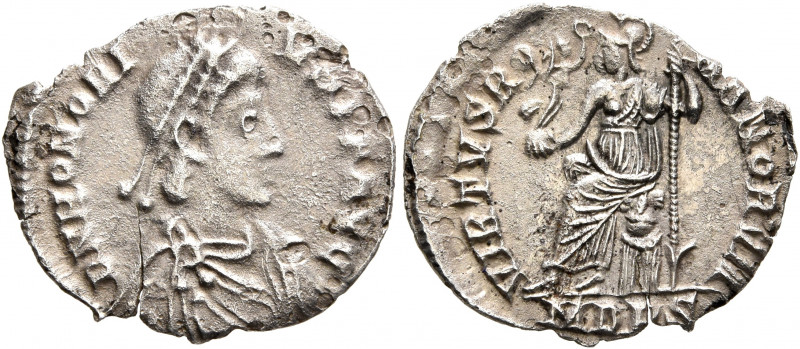 Honorius, 393-423. Siliqua (Silver, 17 mm, 1.00 g, 12 h), Mediolanum, 395-402. D...