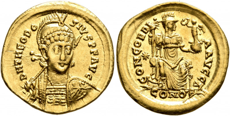 Theodosius II, 402-450. Solidus (Gold, 20 mm, 4.39 g, 6 h), Constantinopolis, 40...