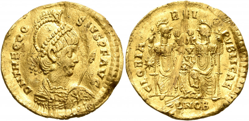 Theodosius II, 402-450. Solidus (Gold, 21 mm, 4.37 g, 5 h), Constantinopolis, 41...