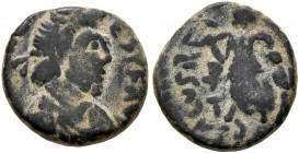 Johannes, usurper, 423-425. Nummus (Bronze, 12 mm, 1.21 g, 1 h), Rome. [D N JOHANN]-ES P F AVG Pearl-diademed, draped and cuirassed bust of Johannes t...