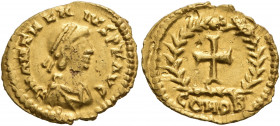 Anthemius, 467-472. Tremissis (Gold, 15 mm, 1.49 g, 6 h), Rome. D N ANTHEMIVS P F AVG Pearl-diademed, draped and cuirassed bust of Anthemius to right....