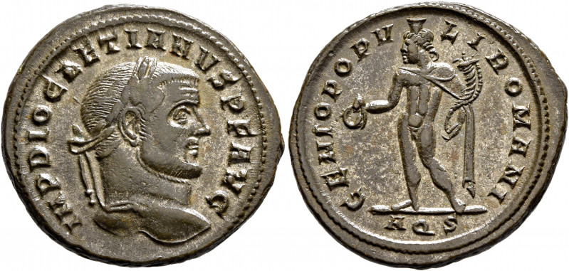 Diocletian, 284-305. Follis (Silvered bronze, 28.5 mm, 9.46 g, 6 h), Aquileia, 2...