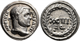 Maximianus, first reign, 286-305. Argenteus (Silver, 18 mm, 3.54 g, 6 h), Aquileia, 300. MAXIMIA-NVS AVG Laureate head of Maximianus to right. Rev. XC...