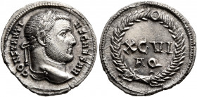 Constantius I, as Caesar, 293-305. Argenteus (Silver, 18 mm, 2.99 g, 11 h), Aquileia, 300. CONSTANTI-VS CAESAR Laureate head of Constantius I to right...