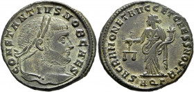 Constantius I, as Caesar, 293-305. Follis (Bronze, 27 mm, 8.78 g, 6 h), Aquileia, 300. CONSTANTIVS NOB CAES Laureate head of Constantius I to right. R...