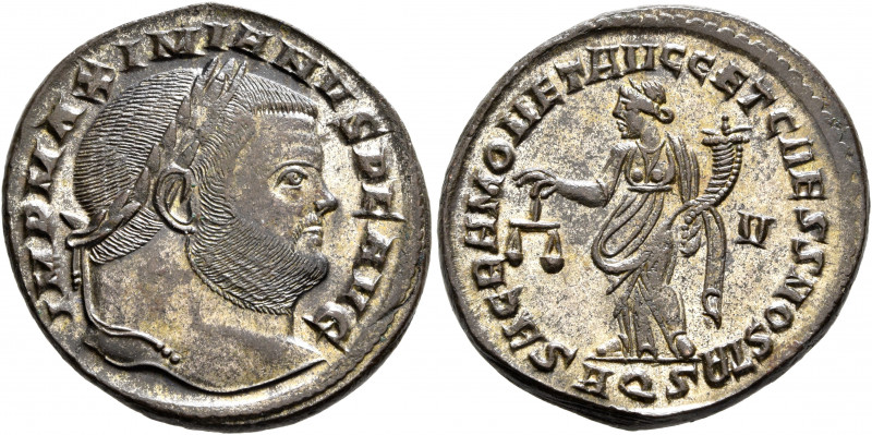 Maximianus, first reign, 286-305. Follis (Silvered bronze, 27 mm, 8.56 g, 6 h), ...