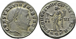 Constantius I, as Caesar, 293-305. Follis (Bronze, 27 mm, 9.26 g, 6 h), Aquileia, 302-303. CONSTANTIVS NOB CAES Laureate head of Constantius I to righ...