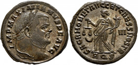 Maximianus, first reign, 286-305. Follis (Silvered bronze, 27 mm, 9.89 g, 6 h), Aquileia, 304-305. IMP MAXIMIANVS P F AVG Laureate head of Maximianus ...
