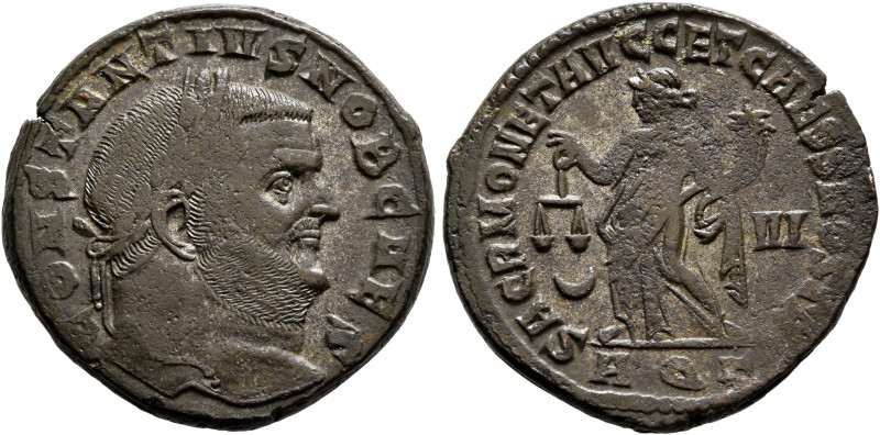 Constantius I, as Caesar, 293-305. Follis (Bronze, 27 mm, 10.29 g, 12 h), Aquile...