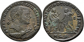 Maximianus, as Senior Augustus. Follis (Bronze, 28 mm, 9.13 g, 12 h), Aquileia, 305-306. D N MAXIMIANO FELICISSIMO SEN AVG Laureate and mantled bust o...