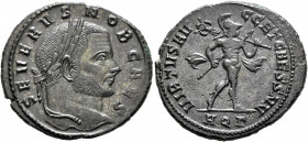 Severus II, as Caesar, 305-306. Follis (Bronze, 29 mm, 10.08 g, 7 h), Aquileia, 305-306. SEVERVS NOB CAES Laureate head of Severus II to right. Rev. V...
