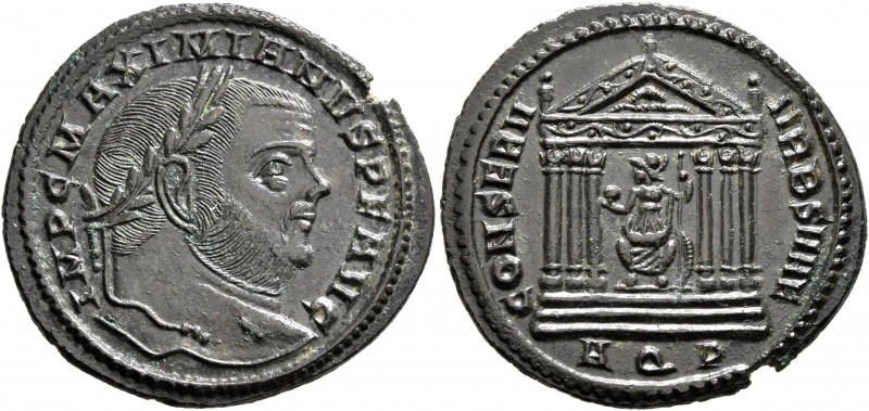 Maximianus, second reign, 307-308. Follis (Bronze, 27 mm, 6.16 g, 5 h), Aquileia...