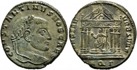 Constantine I, as Caesar, 306-309. Follis (Bronze, 24.5 mm, 6.18 g, 12 h), Aquileia, 307. CONSTANTINVS NOB CAES Laureate head of Constantine I to righ...