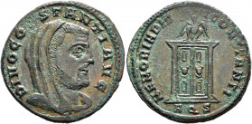 Divus Constantius I, died 306. Follis (Bronze, 25 mm, 5.90 g, 6 h), Aquileia, 307-308. DIVO CONSTANTI (sic!) AVG Veiled and draped bust of Divus Const...