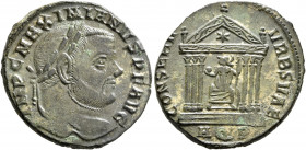 Maximianus, second reign, 307-308. Follis (Bronze, 25 mm, 6.34 g, 12 h), Aquileia, 308. IMP C MAXIMIANVS P F AVG Laureate head of Maximianus to right....