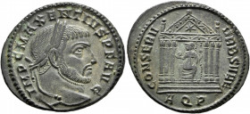 Maxentius, 307-312. Follis (Bronze, 27 mm, 5.79 g, 5 h), Aquileia, 308-309. IMP C MAXENTIVS P F AVG Laureate head of Maxentius to right. Rev. CONSERV ...