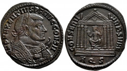 Maxentius, 307-312. Follis (Bronze, 26 mm, 5.72 g, 12 h), Aquileia, 308-309. IMP MAXENTIVS P F AVG CONS II Laureate bust of Maxentius to right in cons...