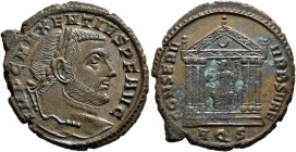Maxentius, 307-312. Follis (Bronze, 27 mm, 7.31 g, 7 h), Aquileia, 308-309. IMP C MAXENTIVS P F AVG Laureate head of Maxentius to right. Rev. CONSERV ...
