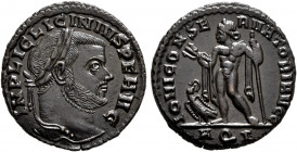 Licinius I, 308-324. Follis (Bronze, 21.5 mm, 4.31 g, 11 h), Aquileia, 312-313. IMP LIC LICINIVS P F AVG Laureate head of Licinius I to right. Rev. IO...