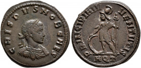 Crispus, Caesar, 316-326. Follis (Bronze, 20 mm, 3.72 g, 1 h), Aquileia, 317. CRISPVS NOB CAES Laureate, draped and cuirassed bust of Crispus to right...