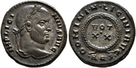 Licinius I, 308-324. Follis (Bronze, 19 mm, 3.28 g, 12 h), Aquileia, 321. IMP LICI-NIVS AVG Laureate head of Licinius I to right. Rev. DOMINI•N•LICINI...