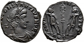 Constantius II, as Caesar, 324-337. Follis (Bronze, 16.5 mm, 1.43 g, 6 h), Aquileia, 336-337. FL IVL CONSTANTIVS NOB C Laureate, draped and cuirassed ...