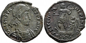 Constans, 337-350. Follis (Bronze, 23.5 mm, 5.31 g, 6 h), Aquileia, 348-350. D N CONSTA-NS P F AVG Pearl-diademed, draped and cuirassed bust of Consta...