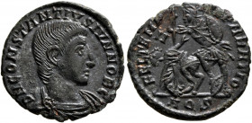Constantius Gallus, Caesar, 351-354. Follis (Bronze, 18 mm, 2.36 g, 6 h), Aquileia, 352-354. D N CONSTANTIVS IVN NOB C Bare-headed, draped and cuirass...