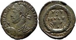 Julian II, 360-363. Follis (Bronze, 20 mm, 1.93 g, 12 h), Aquileia, 361-363. D N FL CL IVLI-ANVS P F AVG Pearl-diademed, cuirassed and helmeted bust o...