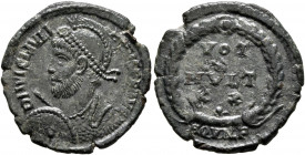 Julian II, 360-363. Follis (Bronze, 21 mm, 2.44 g, 11 h), Aquileia, 361-363. D N FL CL IVLI-ANVS P F AVG Pearl-diademed, cuirassed and helmeted bust o...