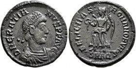 Gratian, 367-383. Follis (Bronze, 18.5 mm, 2.87 g, 6 h), Aquileia, 367-375. D N GRATIANVS P F AVG Pearl-diademed, draped and cuirassed bust of Gratian...