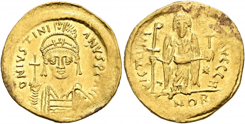 Justinian I, 527-565. Solidus (Gold, 21 mm, 4.38 g, 6 h), Constantinopolis, 545-...