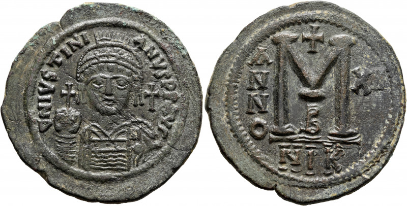 Justinian I, 527-565. Follis (Bronze, 41 mm, 23.35 g, 6 h), Nicomedia, RY 12 = 5...