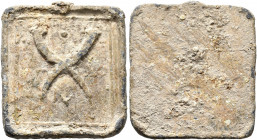 PHOENICIA. Byblos, 2nd-1st centuries BC. Weight of 1/8 Mina (Ogdoon) (Lead, 47x50 mm, 84.00 g). [OΓ-ΔON] Two crossed cornucopiae with crown of Isis be...