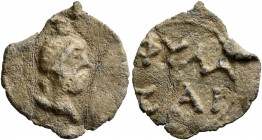 ROMAN. 2nd-3rd centuries. Amulet (Lead, 18 mm, 1.86 g, 12 h). Head of Serapis to right. Rev. ΦVΛΑ/ΖΑΙ ("protect me") in two lines. Leu Web Auction 16 ...