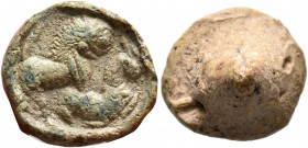 ROMAN. 3rd-4th centuries. Seal (Lead, 14 mm, 4.93 g). Lion attacking antelope to right. Culica 34 = Still 1640. Still 1712. Vossen col. 214. Good very...