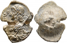 Constantius II (?), 337-361. Seal (Lead, 17x22 mm, 6.55 g). Rosette-diademed, draped and cuirassed bust of Constantius II (?) to left, holding Victory...