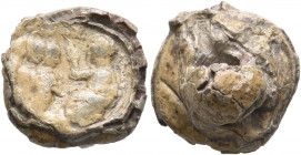Anonymous, circa 350-400. Seal (Lead, 15 mm, 5.35 g). Christ seated left on high-backed seat, raising his right hand in a gesture of speech, addressin...