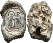 Anonymous, 5th-6th centuries. Seal (Lead, 24 mm, 6.42 g). On the left, nimbate figure standing facing; on the right, figure standing to left (the woma...