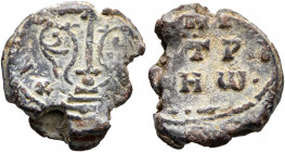 Uncertain patrikios, 10th century. Seal (Lead, 19 mm, 6.62 g, 11 h). +K... Patriarchal cross with floral ornaments springing from base. Rev. ...[ΠA]TP...